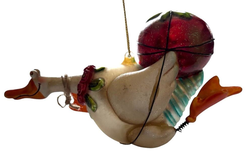 Blown Glass Duck Goose Christmas Ornament Holly Wire Legs